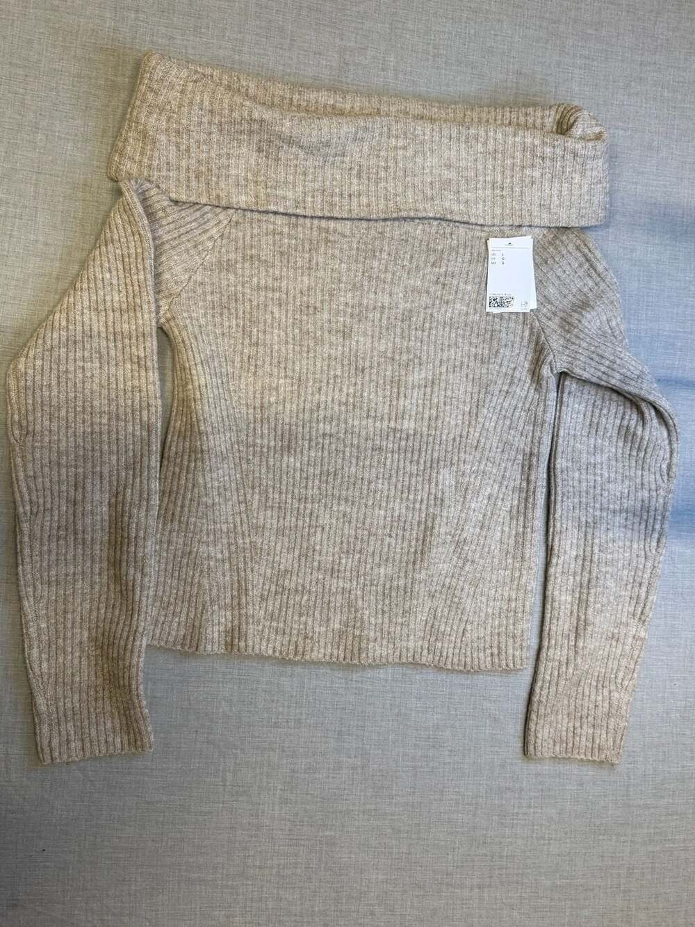 H&M Rib-Knit Off-the-Shoulder Sweater Beige Size L